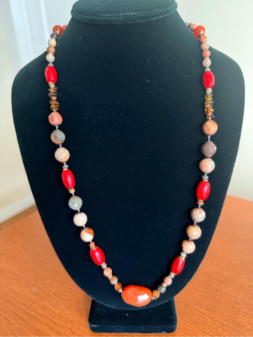 Handmade Artisan Carnelian Agate Mixed Gemstone Long Necklace